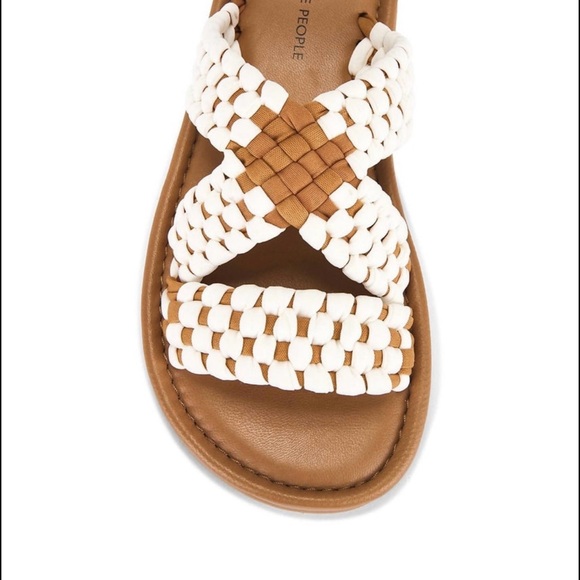 Free People Shoes - Free People White & Tan Woven Cross-Strap Slide